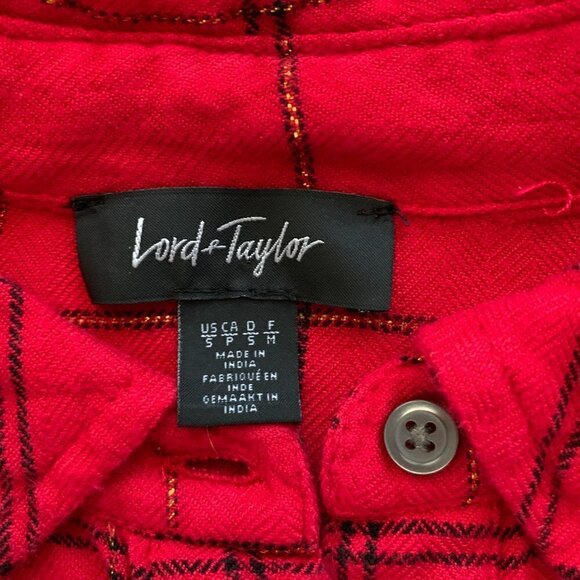 Lord & Taylor Red Plaid Button Up Flannel Top Adjustable Lace-up Back Sz S #55G - Picture 6 of 7